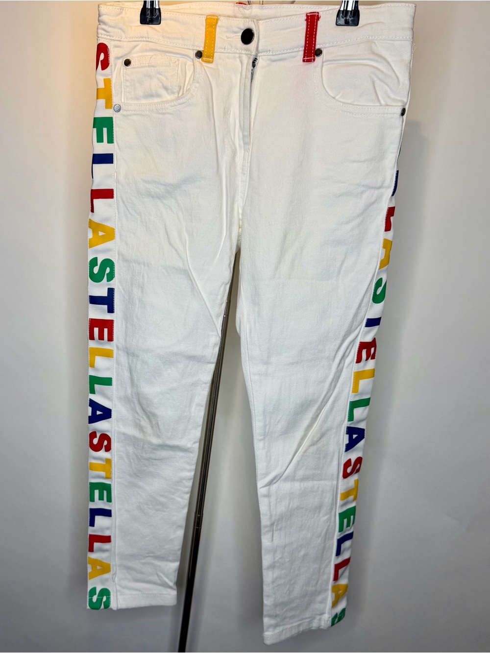 Stella McCartney Girl’s White Jeans with Rainbow Side Logo